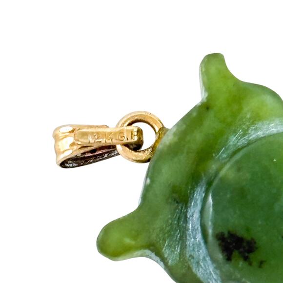 Vintage 12KGF Carved Nephrite Jade Owl Pendant - Picture 5 of 7